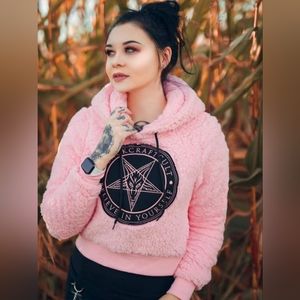 Blackcraft cult pink sherpa crop hoodie nwt size xl goth punk pinup